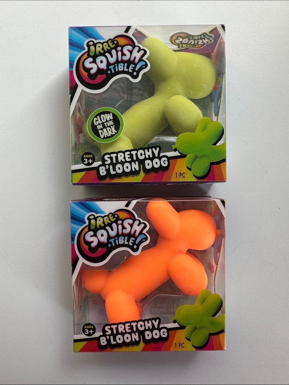 Stretchy B'loon Dog -Glow in the Dark Green & Neon Orange Ja-Ru IrreSQUISH-tible